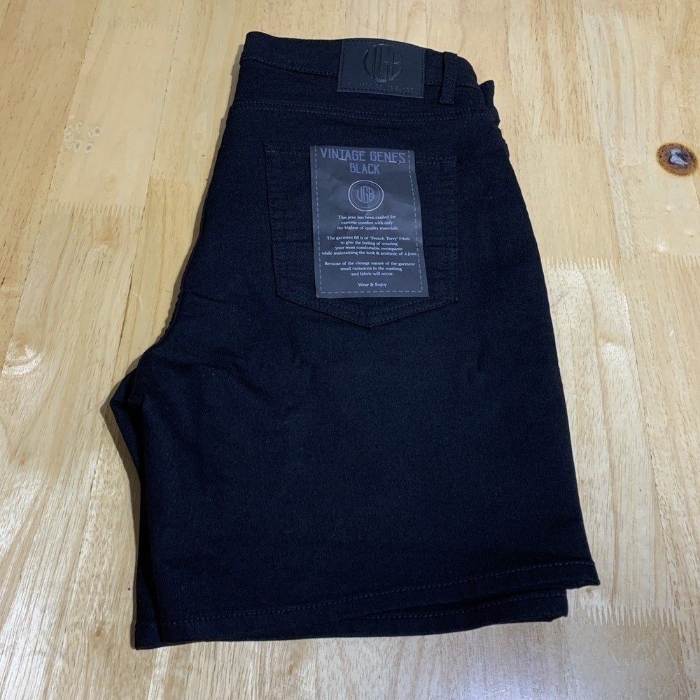 VGB Vintage Genes Black Slim Fit Comfort French Terry Denim‎ Shorts Men's W36X8